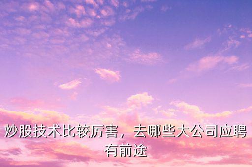 炒股技術(shù)比較厲害，去哪些大公司應(yīng)聘有前途
