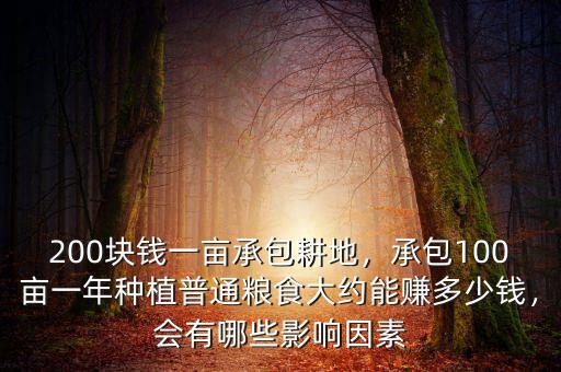 200塊錢一畝承包耕地，承包100畝一年種植普通糧食大約能賺多少錢，會有哪些影響因素