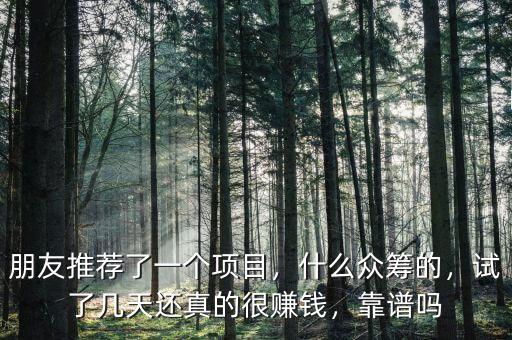 朋友推薦了一個項目，什么眾籌的，試了幾天還真的很賺錢，靠譜嗎
