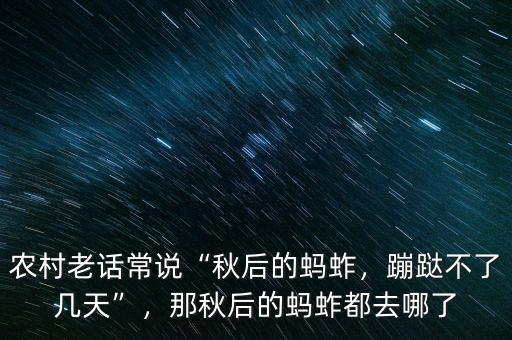農(nóng)村老話常說“秋后的螞蚱，蹦跶不了幾天”，那秋后的螞蚱都去哪了