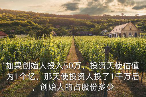 如果創(chuàng)始人投入50萬，投資天使估值為1個億，那天使投資人投了1千萬后，創(chuàng)始人的占股份多少