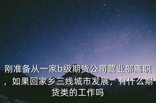 剛準備從一家b級期貨公司營業(yè)部離職，如果回家鄉(xiāng)三線城市發(fā)展，有什么期貨類的工作嗎