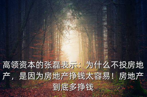 高領(lǐng)資本的張磊表示：為什么不投房地產(chǎn)，是因為房地產(chǎn)掙錢太容易！房地產(chǎn)到底多掙錢