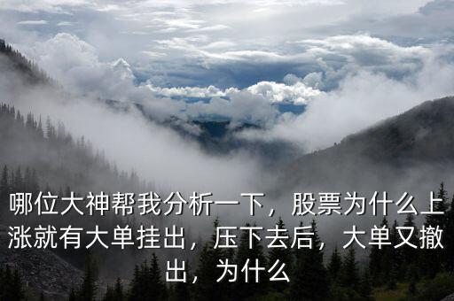 哪位大神幫我分析一下，股票為什么上漲就有大單掛出，壓下去后，大單又撤出，為什么
