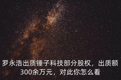 羅永浩出質(zhì)錘子科技部分股權(quán)，出質(zhì)額300余萬元，對(duì)此你怎么看