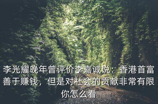 李光耀晚年曾評價李嘉誠說：香港首富善于賺錢，但是對社會的貢獻非常有限你怎么看