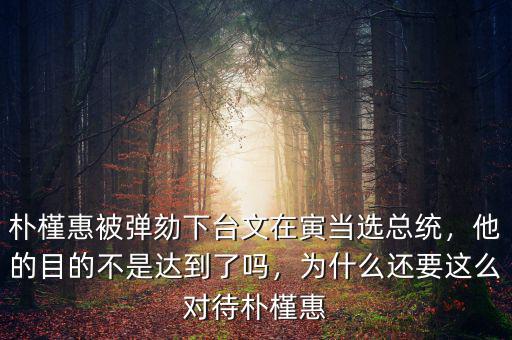 樸槿惠被彈劾下臺文在寅當(dāng)選總統(tǒng)，他的目的不是達到了嗎，為什么還要這么對待樸槿惠