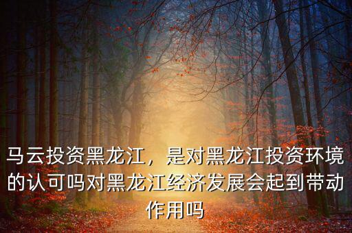 馬云投資黑龍江，是對黑龍江投資環(huán)境的認(rèn)可嗎對黑龍江經(jīng)濟發(fā)展會起到帶動作用嗎