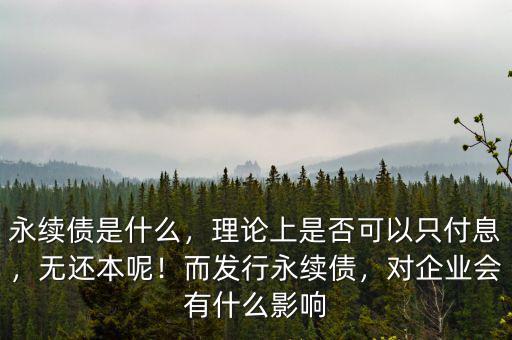 永續(xù)債是什么，理論上是否可以只付息，無還本呢！而發(fā)行永續(xù)債，對企業(yè)會有什么影響