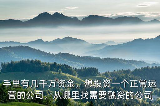 手里有幾千萬資金，想投資一個正常運營的公司，從哪里找需要融資的公司