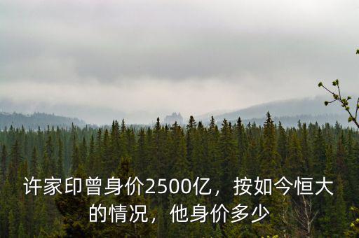 許家印曾身價2500億，按如今恒大的情況，他身價多少