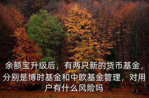 余額寶升級后，有兩只新的貨幣基金，分別是博時基金和中歐基金管理，對用戶有什么風險嗎