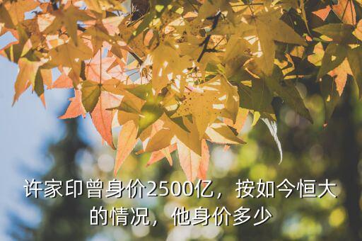 許家印曾身價2500億，按如今恒大的情況，他身價多少