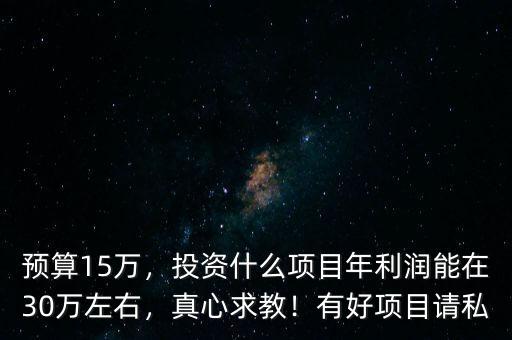 預(yù)算15萬，投資什么項(xiàng)目年利潤能在30萬左右，真心求教！有好項(xiàng)目請私