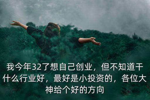 我今年32了想自己創(chuàng)業(yè)，但不知道干什么行業(yè)好，最好是小投資的，各位大神給個(gè)好的方向