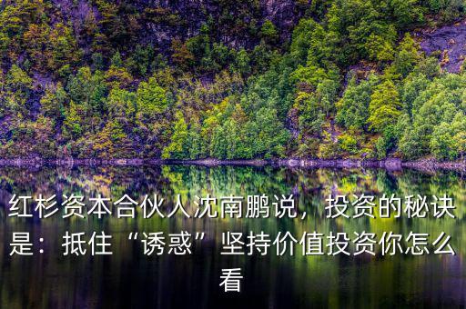 紅杉資本合伙人沈南鵬說，投資的秘訣是：抵住“誘惑”堅持價值投資你怎么看