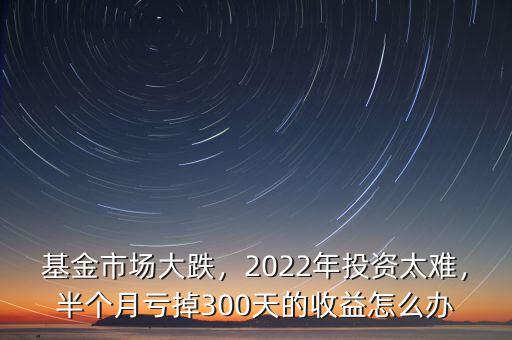 基金市場大跌，2022年投資太難，半個月虧掉300天的收益怎么辦