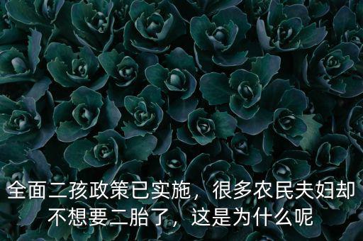 全面二孩政策已實(shí)施，很多農(nóng)民夫婦卻不想要二胎了，這是為什么呢