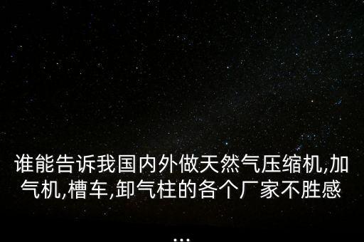 誰(shuí)能告訴我國(guó)內(nèi)外做天然氣壓縮機(jī),加氣機(jī),槽車,卸氣柱的各個(gè)廠家不勝感...