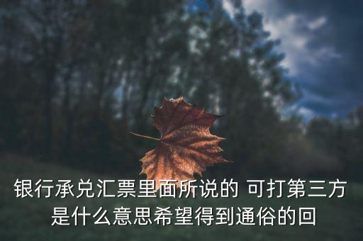 三方銀票是什么意思，銀行承兌匯票里面所說(shuō)的 可打第三方 是什么意思希望得到通俗的回
