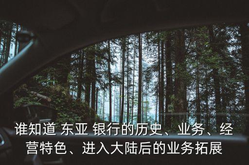誰知道 東亞 銀行的歷史、業(yè)務(wù)、經(jīng)營特色、進(jìn)入大陸后的業(yè)務(wù)拓展