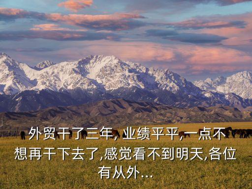  外貿干了三年, 業(yè)績平平,一點不想再干下去了,感覺看不到明天,各位有從外...