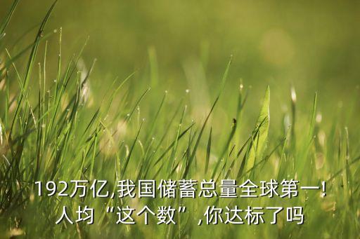 192萬億,我國儲蓄總量全球第一!人均“這個數(shù)”,你達(dá)標(biāo)了嗎