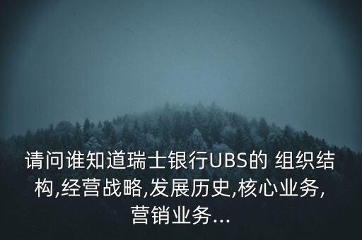 請(qǐng)問(wèn)誰(shuí)知道瑞士銀行UBS的 組織結(jié)構(gòu),經(jīng)營(yíng)戰(zhàn)略,發(fā)展歷史,核心業(yè)務(wù),營(yíng)銷業(yè)務(wù)...