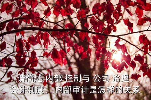 請(qǐng)簡(jiǎn)述 內(nèi)部 控制與 公司 治理、會(huì)計(jì)制度、 內(nèi)部審計(jì)是怎樣的關(guān)系