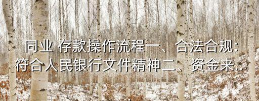  同業(yè) 存款操作流程一、合法合規(guī):符合人民銀行文件精神二、資金來(lái)...