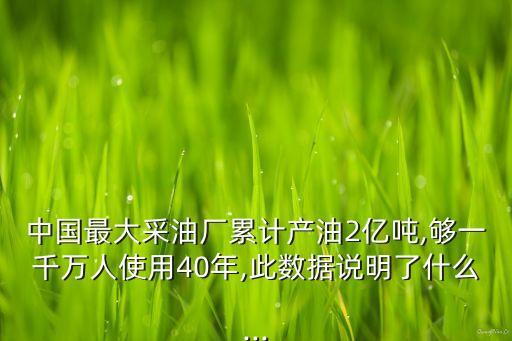 中國最大采油廠累計產油2億噸,夠一千萬人使用40年,此數(shù)據(jù)說明了什么...