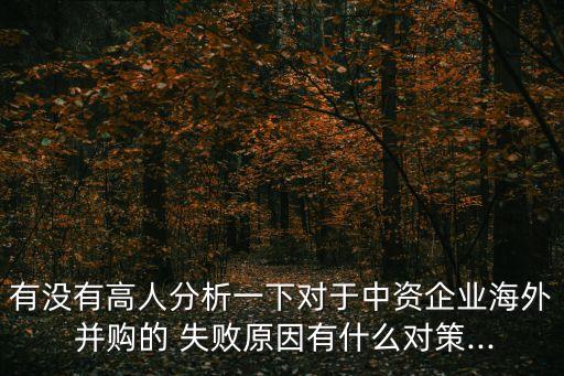 有沒有高人分析一下對(duì)于中資企業(yè)海外 并購(gòu)的 失敗原因有什么對(duì)策...