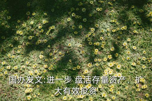 國辦發(fā)文:進(jìn)一步 盤活存量資產(chǎn)、擴(kuò)大有效投資