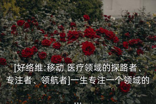[好絡(luò)維:移動 醫(yī)療領(lǐng)域的探路者、專注者、領(lǐng)航者]一生專注一個領(lǐng)域的...