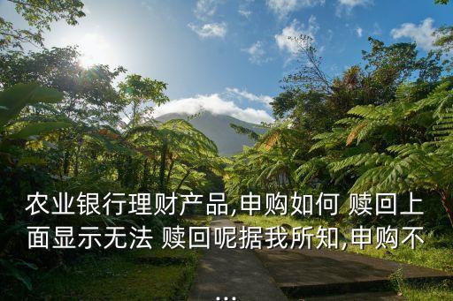 農(nóng)業(yè)銀行理財產(chǎn)品,申購如何 贖回上面顯示無法 贖回呢?fù)?jù)我所知,申購不...