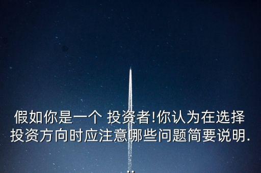 假如你是一個(gè) 投資者!你認(rèn)為在選擇投資方向時(shí)應(yīng)注意哪些問題簡要說明...