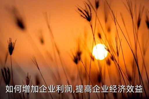 如何增加企業(yè)利潤,提高企業(yè)經濟效益
