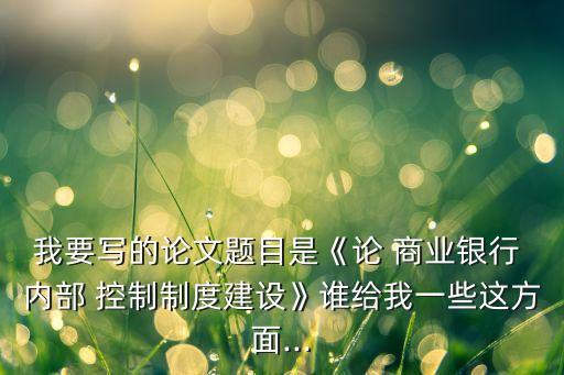 我要寫(xiě)的論文題目是《論 商業(yè)銀行 內(nèi)部 控制制度建設(shè)》誰(shuí)給我一些這方面...